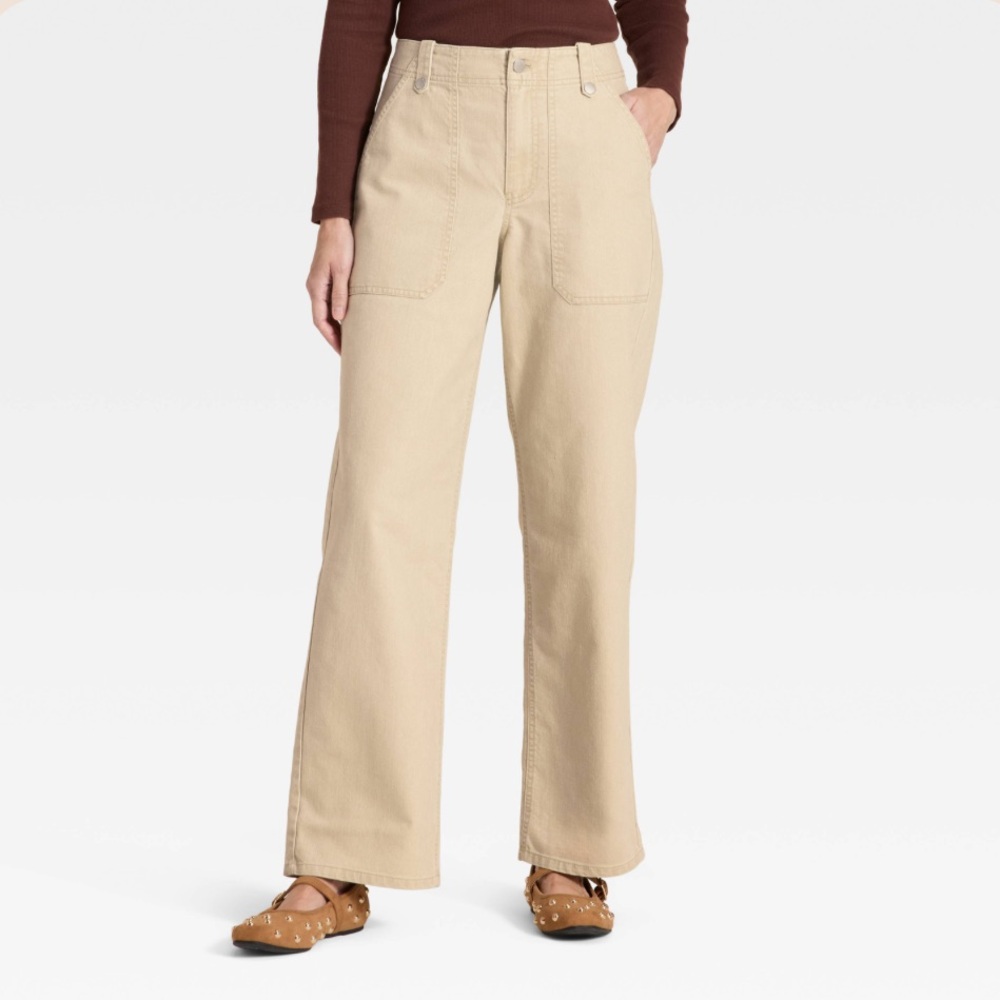 Women's Mid-Rise Straight Leg Cargo Pants Universal TAN Green NWT 12, 14, 16